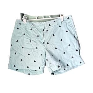 British Khaki Blue and Navy Sail Boat Embroidered Pattern Shorts Fun Summer W28